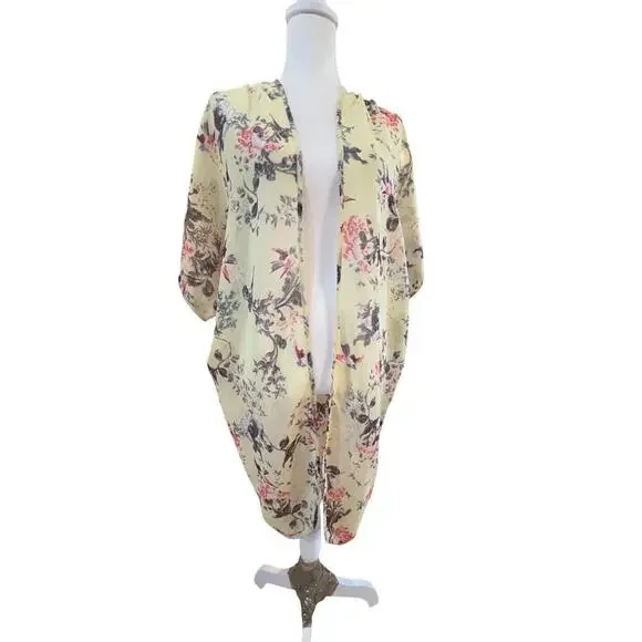 LIVE 4 TRUTH SHEER kimono YELLOW FLORAL SWIM COVER WOMENS ONE SIZE - Picture 1 of 8